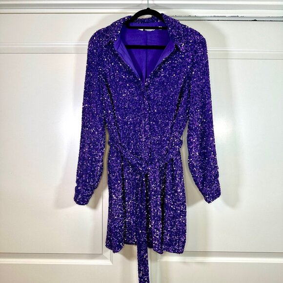 & Other Stories All Over Purple Sequin Mini Shirt Dress - Small - Picture 4 of 12